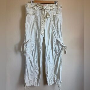 Vintage Y2K Abercrombie & Fitch Cream Satin Trim Khaki Cream Cargo Pants Fem